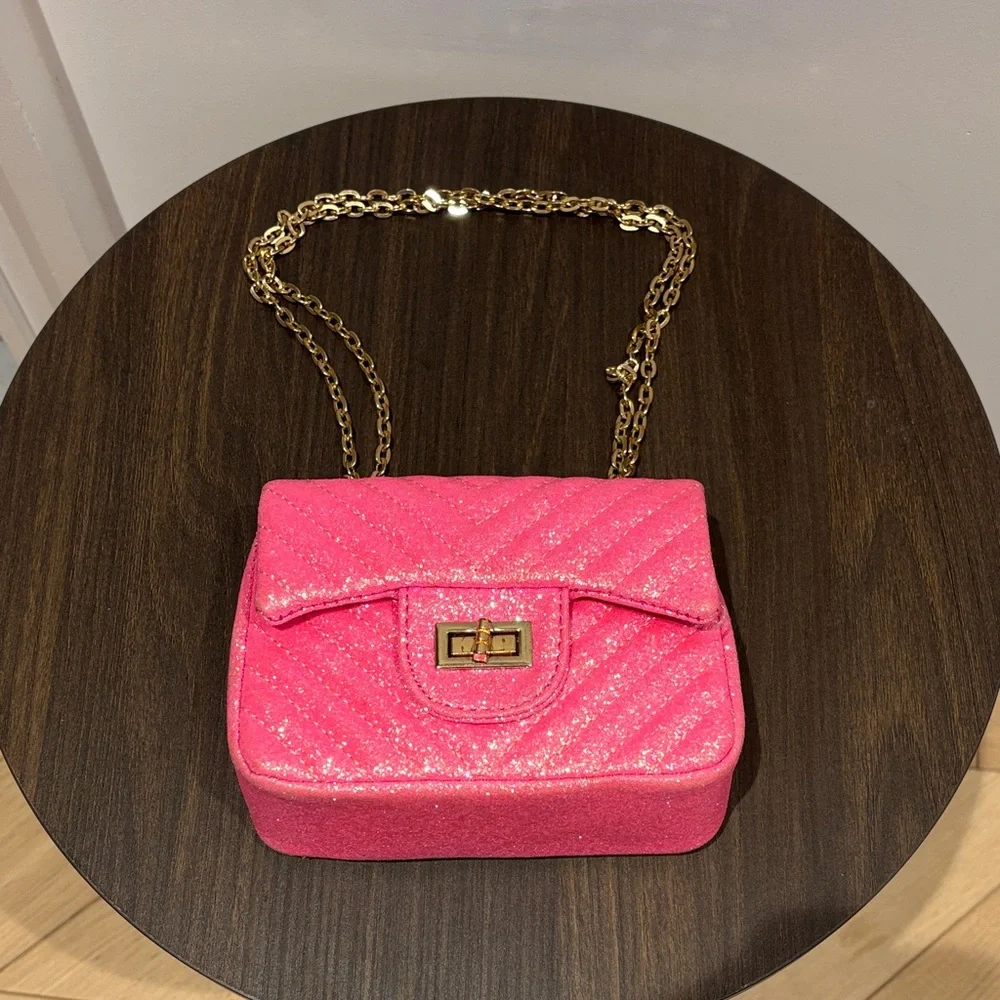 Lola + The Boys Sparkling Pink Chain Bag - Picture 1 of 5